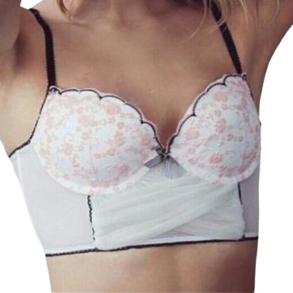 Victoria's Secret Bra Bridal Demi Longline Dream Angels White Tulle Pink 34C NWT - Picture 1 of 13